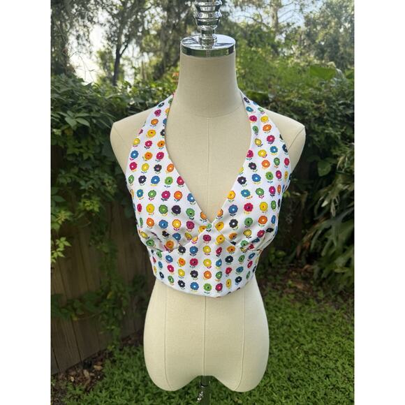 Y2K XOXO Halter Top Large (Runs Small) 2000s Bright Floral Festival Retro - Picture 3 of 11